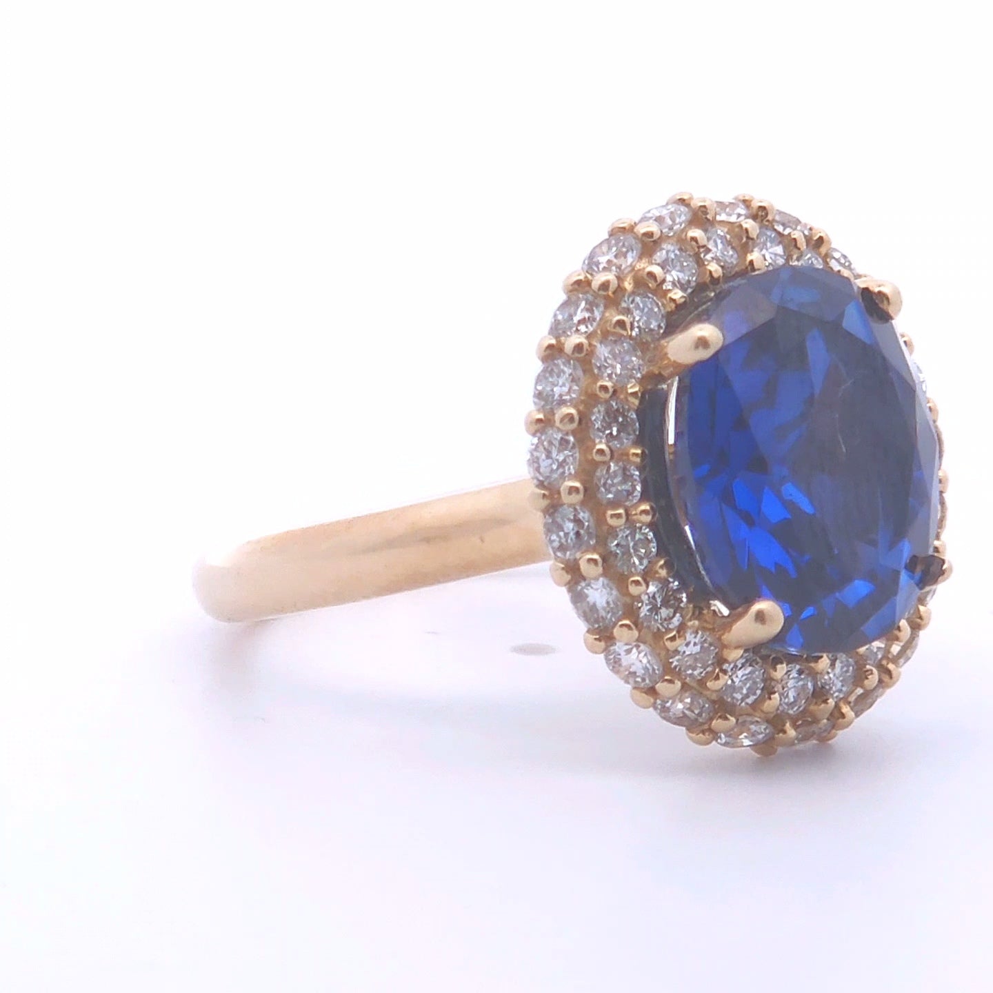 6.89ct Lab Oval and Round Sapphire Ring in 10k Gold