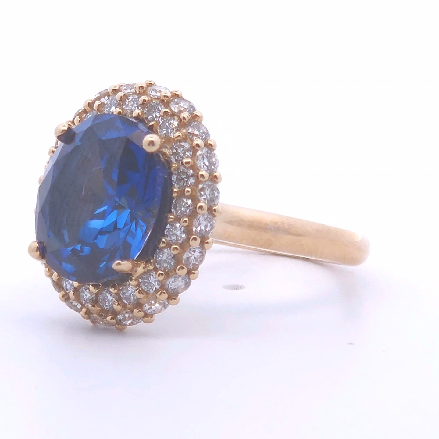 6.89ct Lab Oval and Round Sapphire Ring in 10k Gold