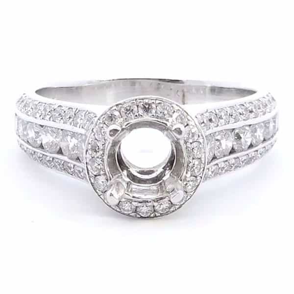 Krizanti 1 1/2 ct Halo Semi Mount Ring in 18K