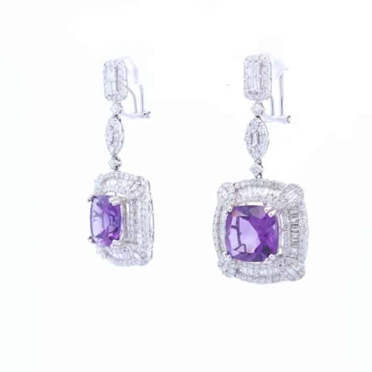 10 1/4 Carat Amethyst Dangle Earrings in 18K White