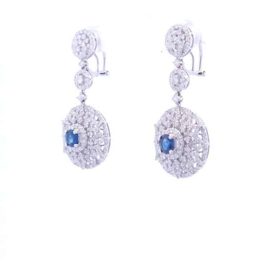 Fancy Designer Sapphire Dangle Earrings in 18K