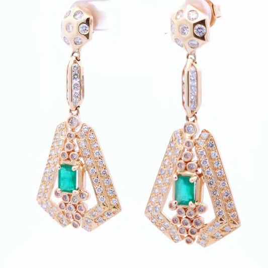 2 1/4 Carat Emerald Dangle Earrings in 14K