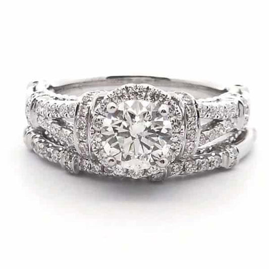 1 3/4 Carat 2 Piece Diamond Halo Wedding Ring