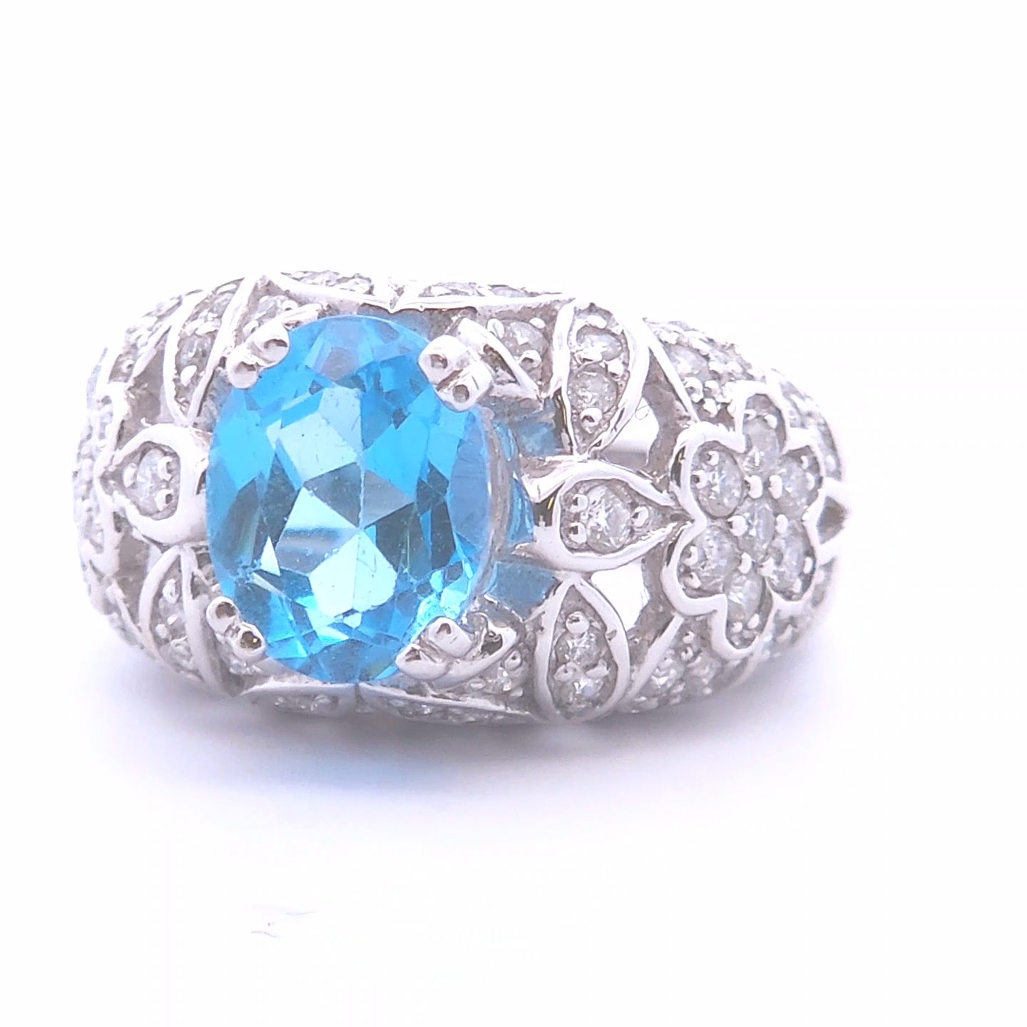 4.54ct Oval Blue Topaz Ring in 14k WG