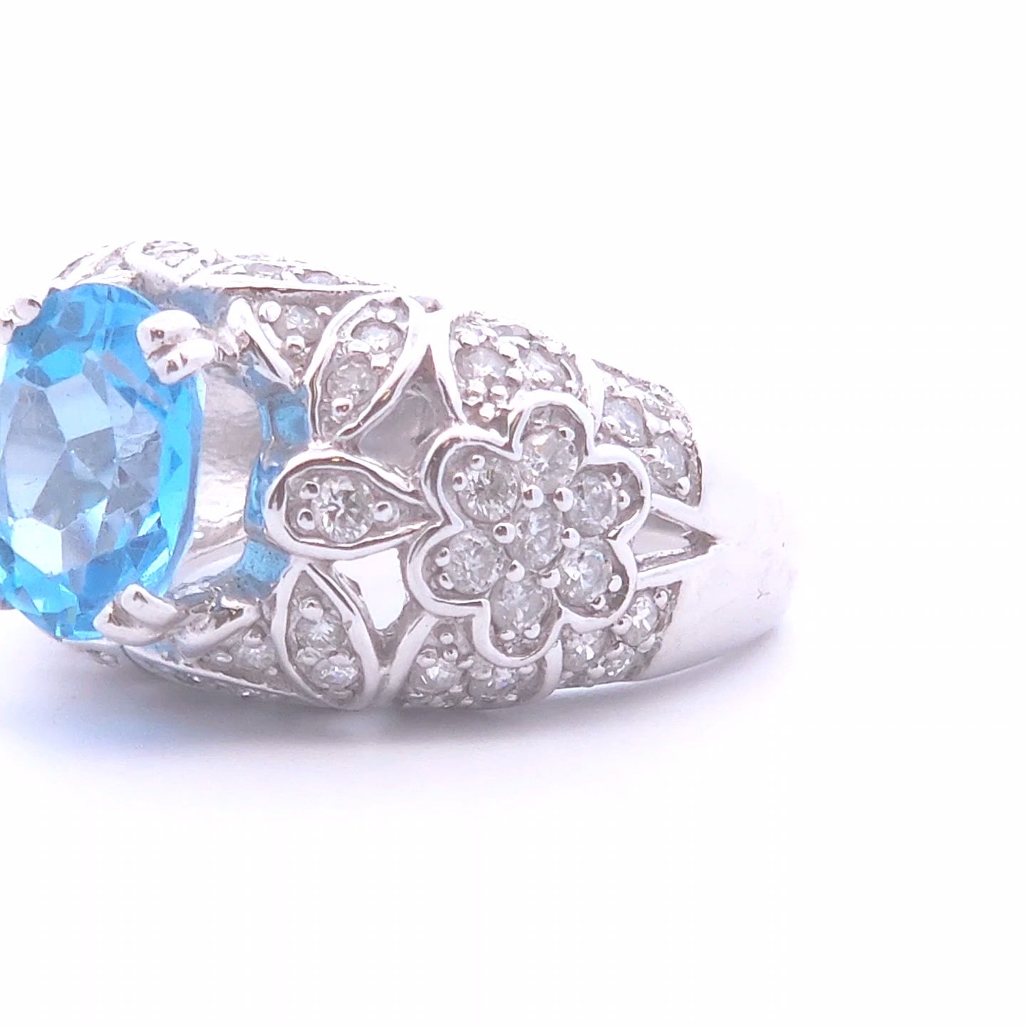 4.54ct Oval Blue Topaz Ring in 14k WG