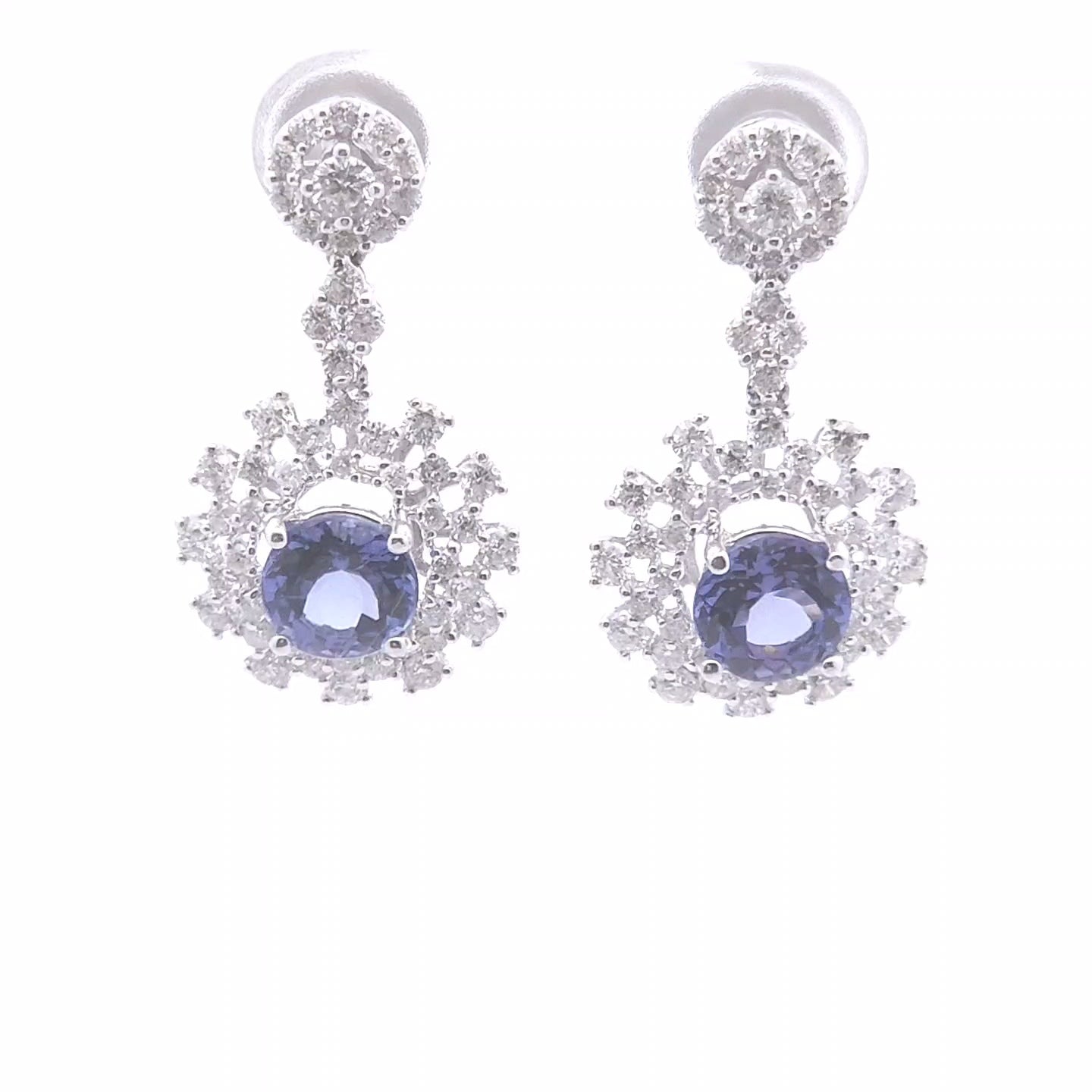 3.89ct Round Halo Diamond Tanzanite Earrings in 18k WG