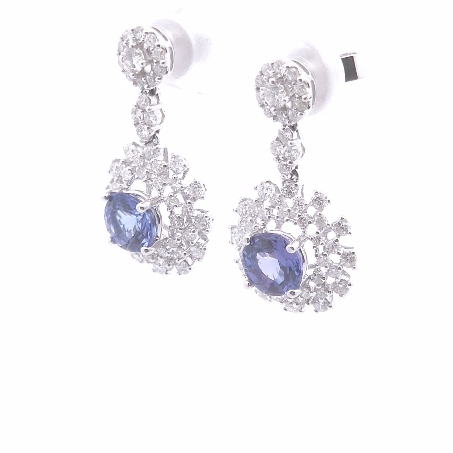 3.89ct Round Halo Diamond Tanzanite Earrings in 18k WG