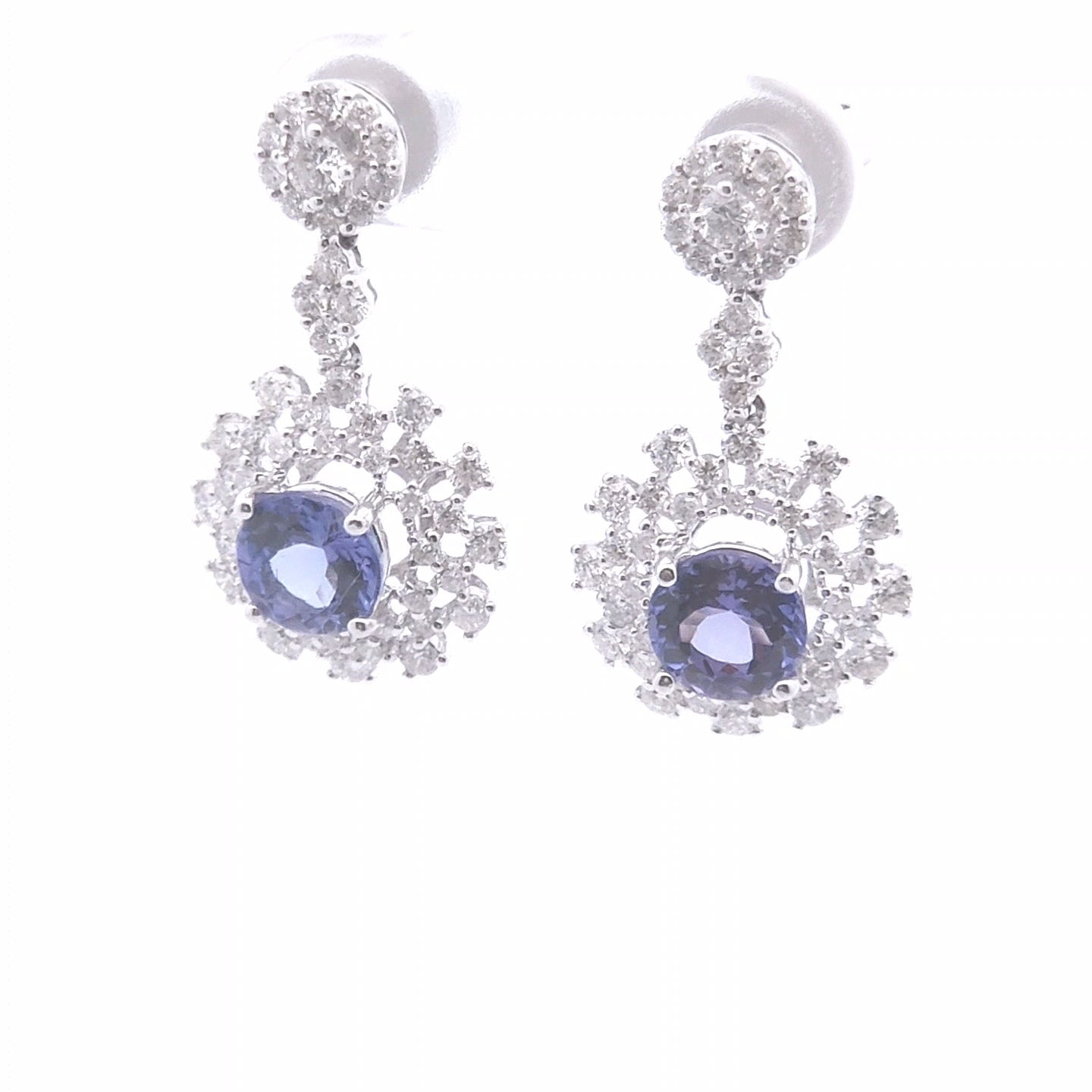 3.89ct Round Halo Diamond Tanzanite Earrings in 18k WG