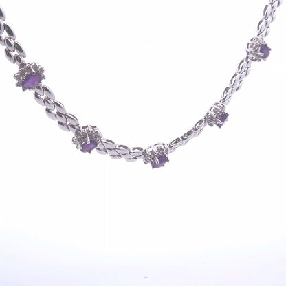 3.18ct Oval Amethyst and Diamond Necklace in 14k WG