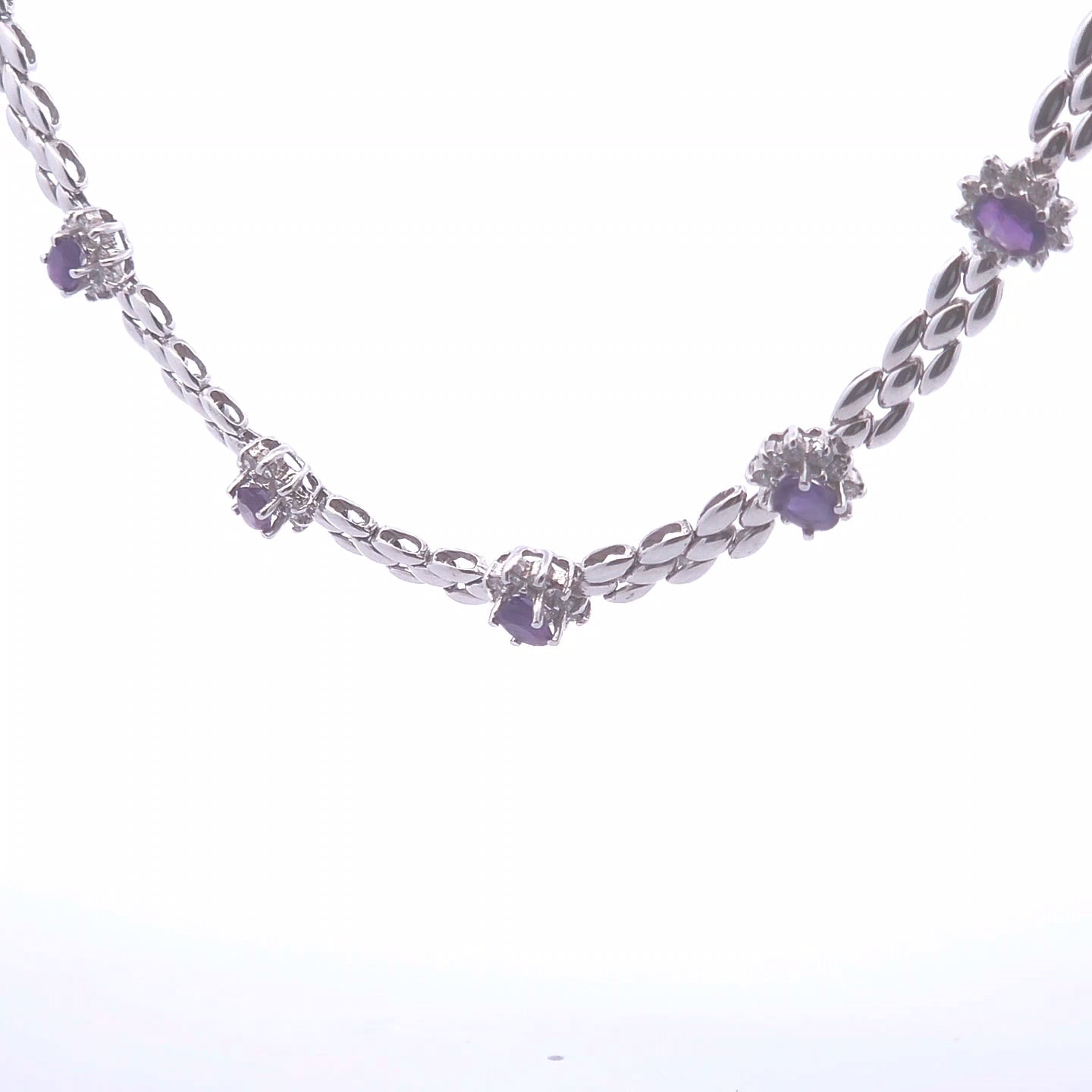 3.18ct Oval Amethyst and Diamond Necklace in 14k WG