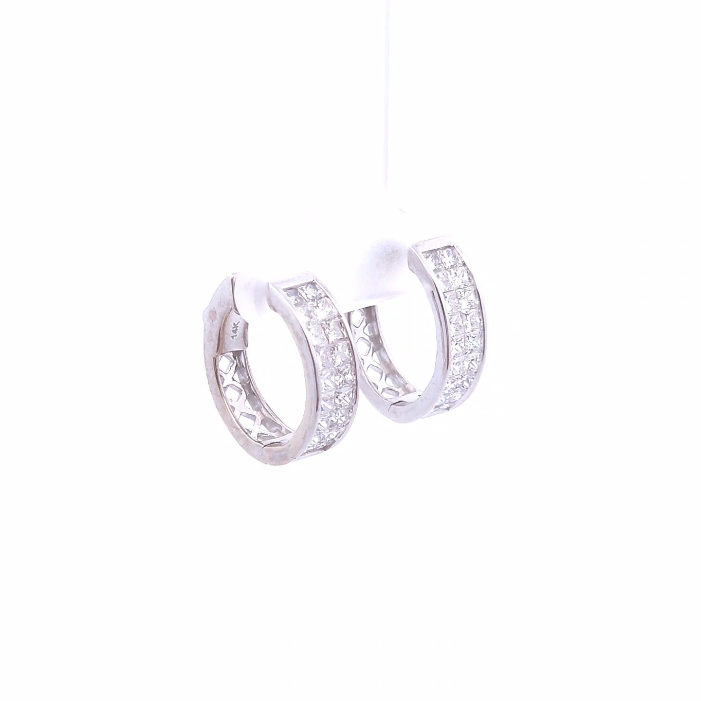 2.00ct Princess Cut Lab Diamond Invisible Hoop Earrings