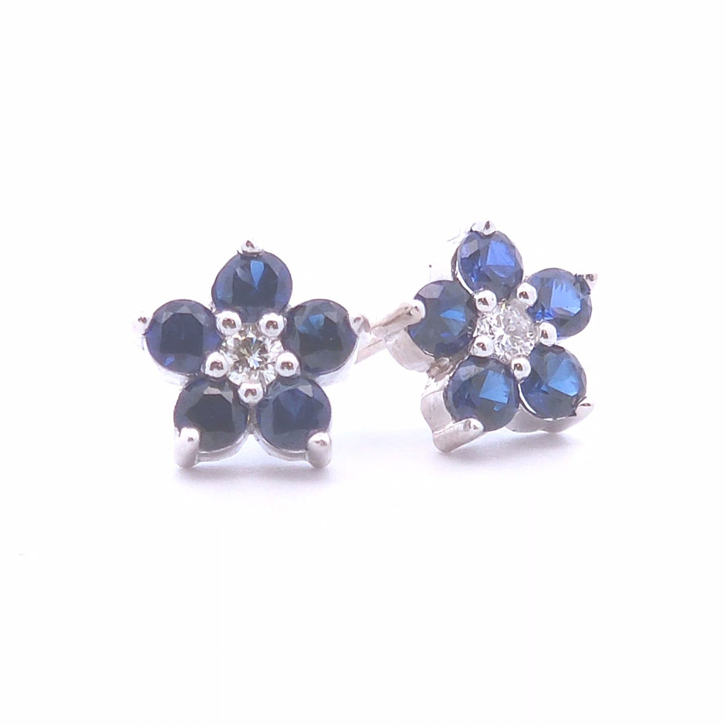 1.19ct Round Lab Diamond Sapphire Studs in 14k WG