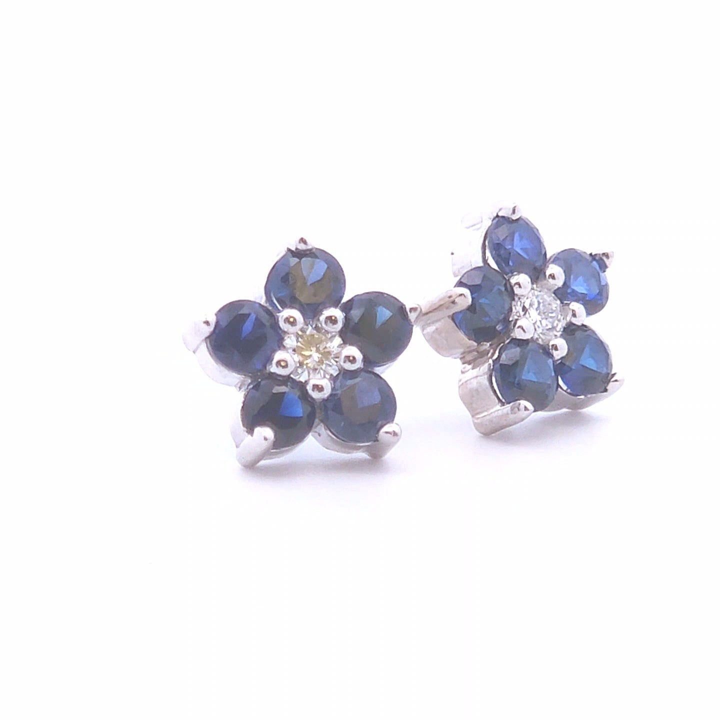 1.19ct Round Lab Diamond Sapphire Studs in 14k WG