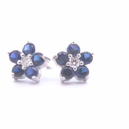 1.19ct Round Lab Diamond Sapphire Studs in 14k WG