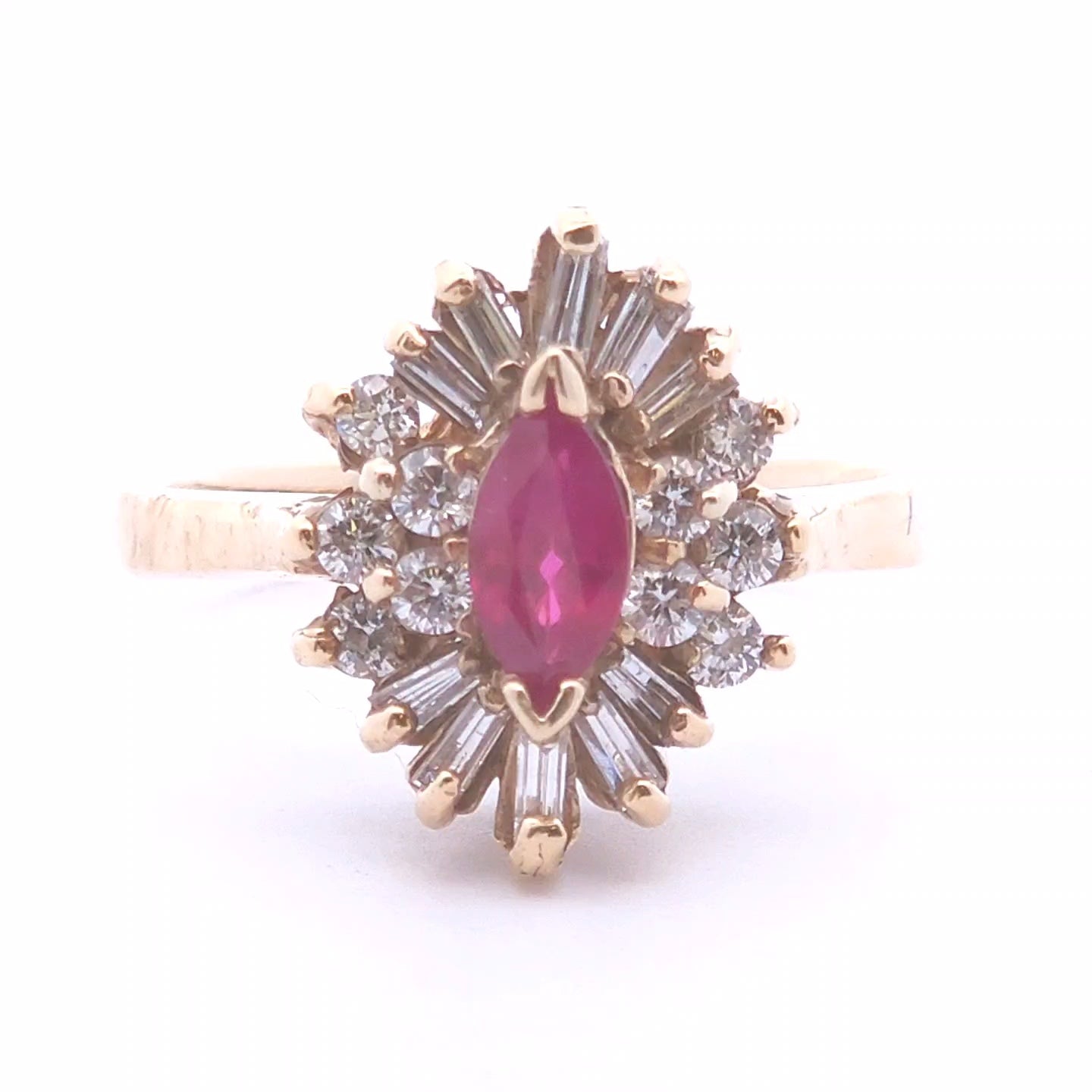 0.92ct Marquise Ruby Diamond Ring in 14k Yellow Gold