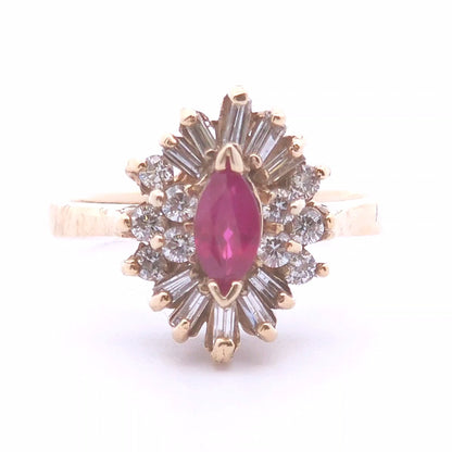 0.92ct Marquise Ruby Diamond Ring in 14k Yellow Gold