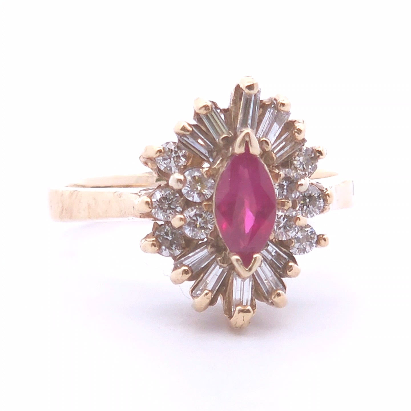 0.92ct Marquise Ruby Diamond Ring in 14k Yellow Gold