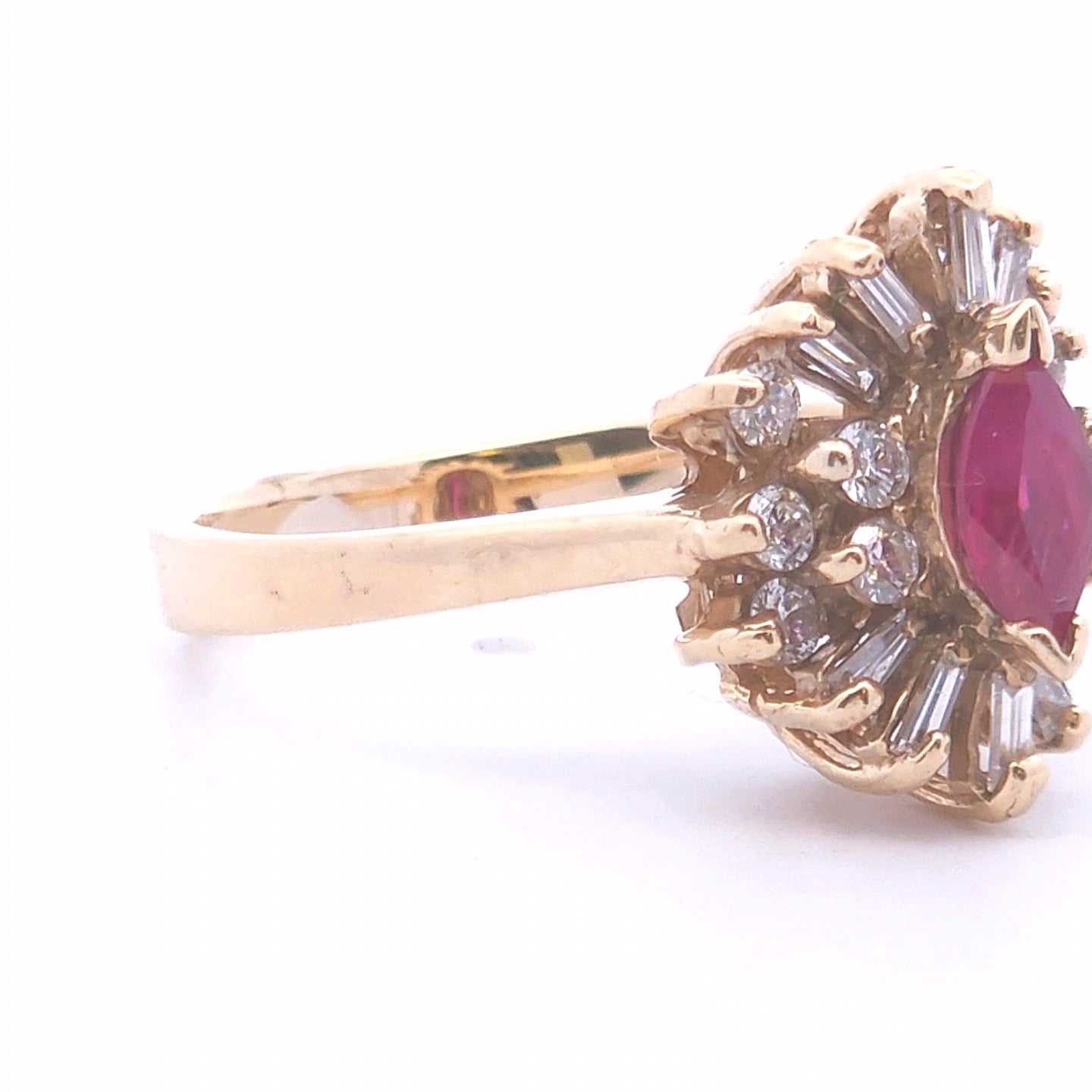 0.92ct Marquise Ruby Diamond Ring in 14k Yellow Gold