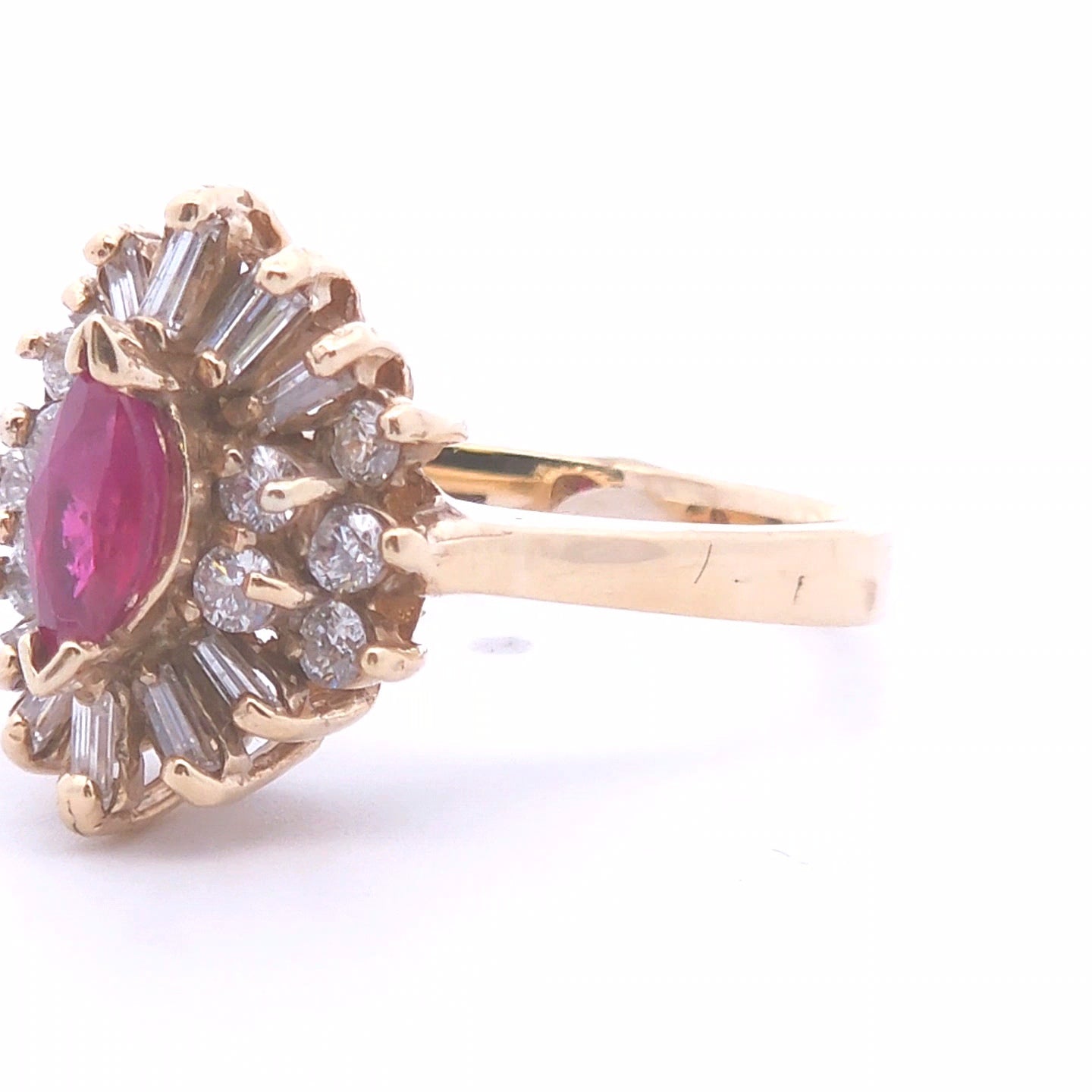 0.92ct Marquise Ruby Diamond Ring in 14k Yellow Gold