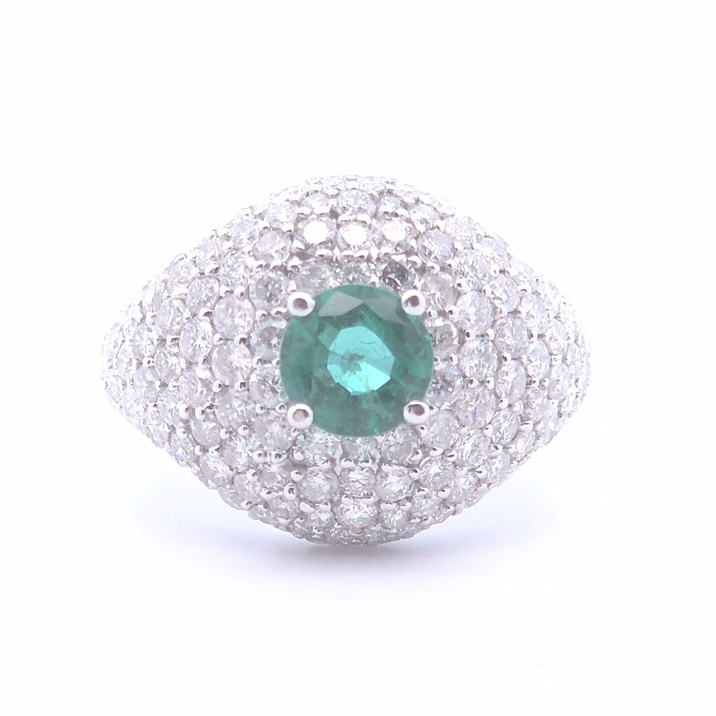 4.26 Round Emerald Ring in 18k White Gold