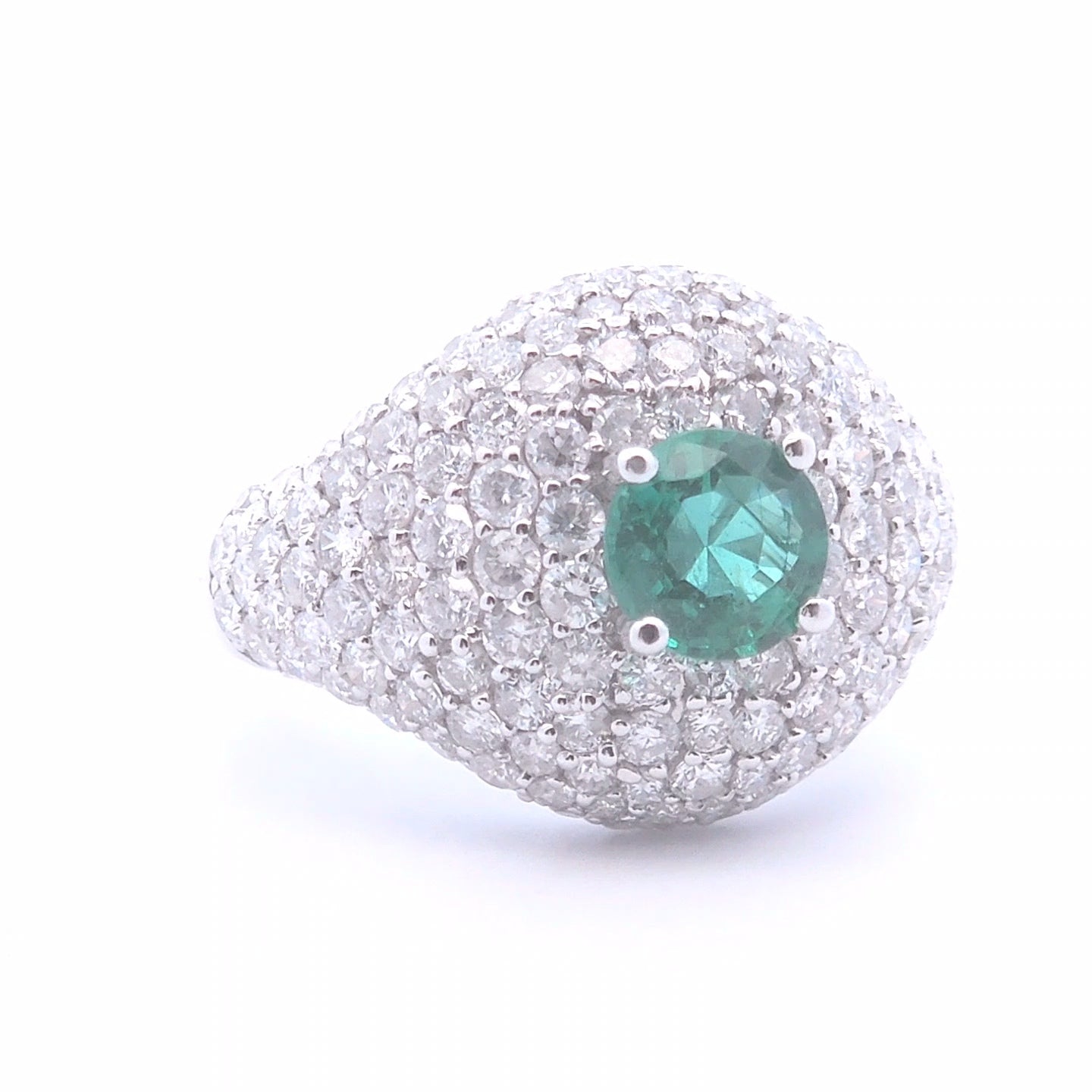 4.26 Round Emerald Ring in 18k White Gold