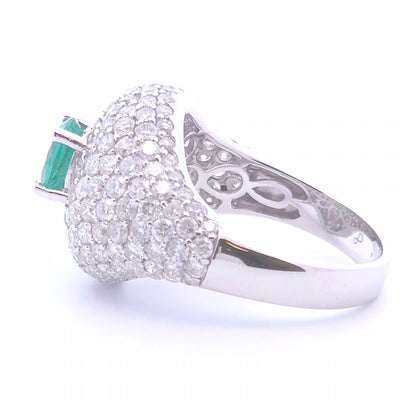 4.26 Round Emerald Ring in 18k White Gold