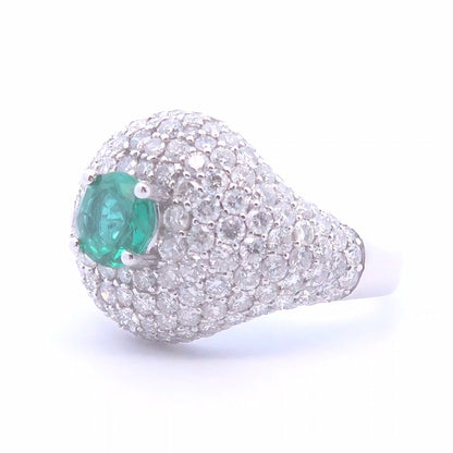 4.26 Round Emerald Ring in 18k White Gold