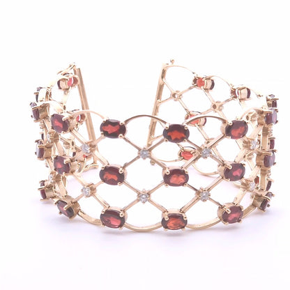 29.40ct Garnet and Diamond Bracelet in 14k Yellow Gold