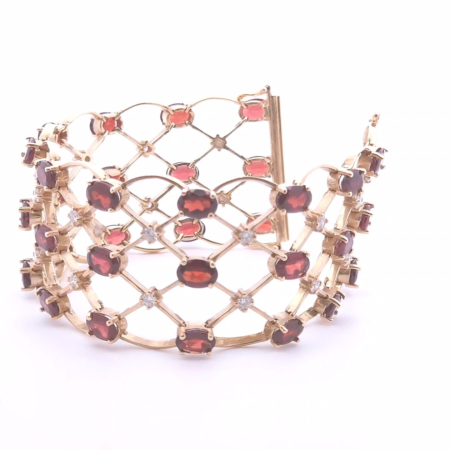 29.40ct Garnet and Diamond Bracelet in 14k Yellow Gold