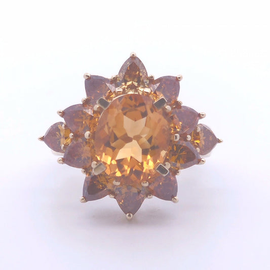 7.07ct Citrine and Orange Diamond Ring in 14k YG