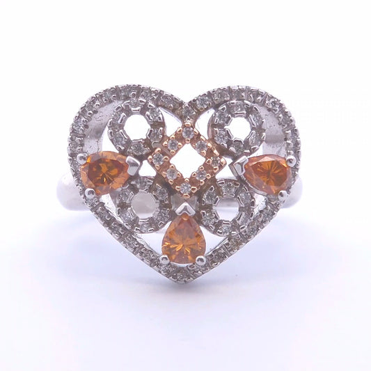 1.04ct Orange Diamond Heart Ring in 18k Gold
