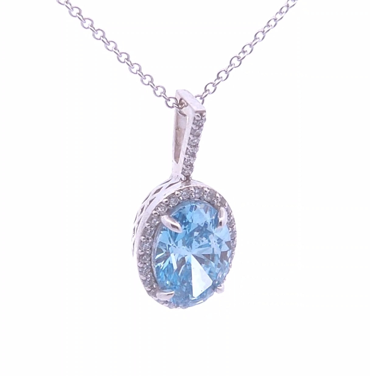 2.39ct Lab Oval Blue Enhanced Diamond Pendant in 14k Gold