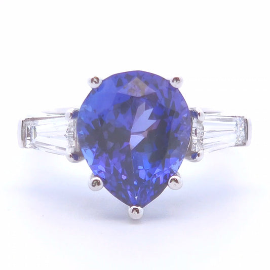 6 Carat Pear Tanzanite Ring in 14k Gold