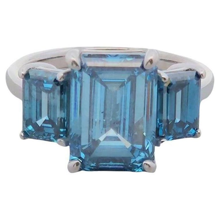 7ct Lab Blue Emerald Diamond Ring in 14k