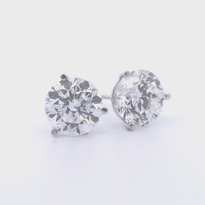 2.91ct Round Diamond Stud Earrings in 14k Gold